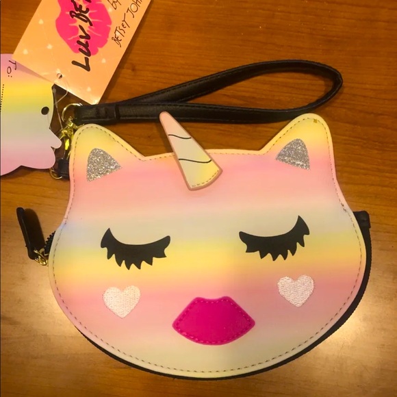 Betsey Johnson Pastel Faux Leather Unicorn Cat Zip Around Wristlet NWT - Picture 1 of 8